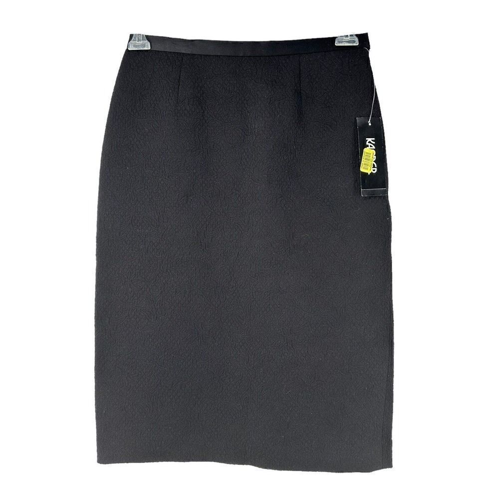 Kasper Skirt Black Pencil Straight Quilted Career Size 4 Satin Trim Metropolitan